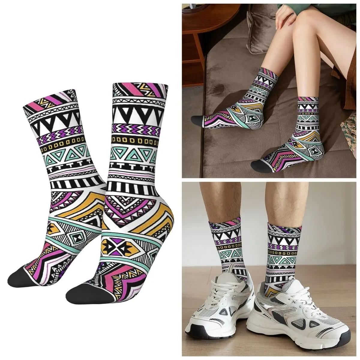 

Всесезонные носки с геометрическим богемным этническим узором в стиле Харадзюку, спортивные носки средней длины, повседневные чулки для мужчин и женщин, подарки