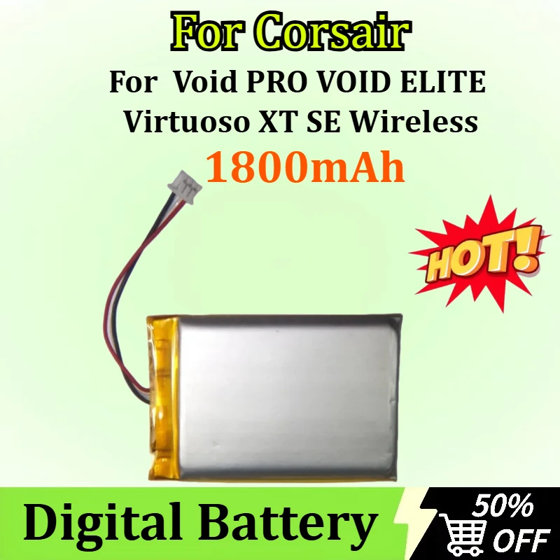 

1800mAh for Corsair Void PRO VOID ELITE Virtuoso XT SE Wireless Bluetooth Headset Battery