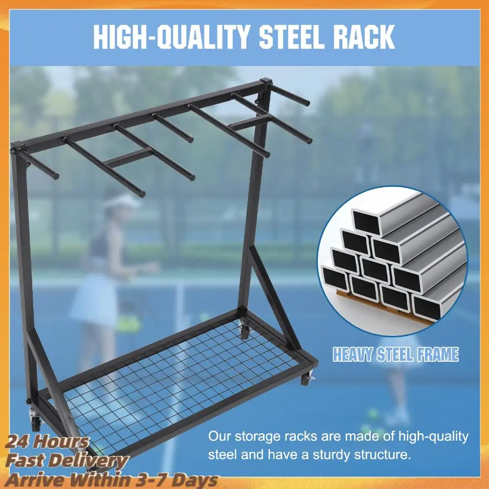 

Iron Tennis Racquet Storage Rack with Lockable Wheels Heavy Duty for Gym School Sports Equipment Schools & Retail Organization