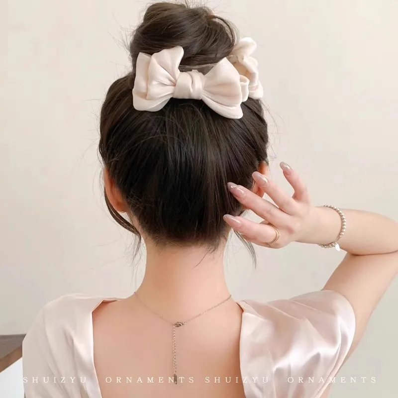 Elegant Solid Chiffon Bow Bun Ponytail Hair Clips For Women Girls Sweet Hair Ornament Hairpin Barrettes Fashion Hair Accessories