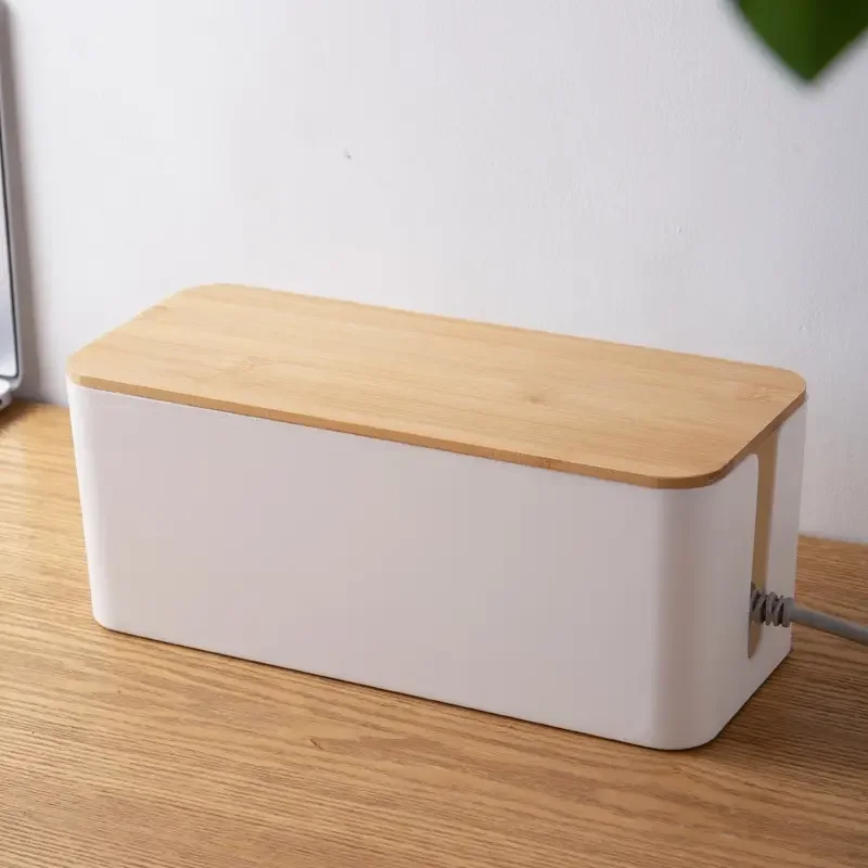 

Cable storage box power strip cable box socket data cable junction plastic storage with bamboo handle