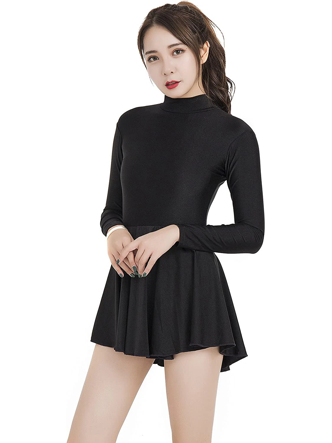 Speerise Women Leotards One Piece Dress Long Sleeve Leotard Ballet Dance Unitard Bodysuit Scoop Neck Gymnastics Dresses