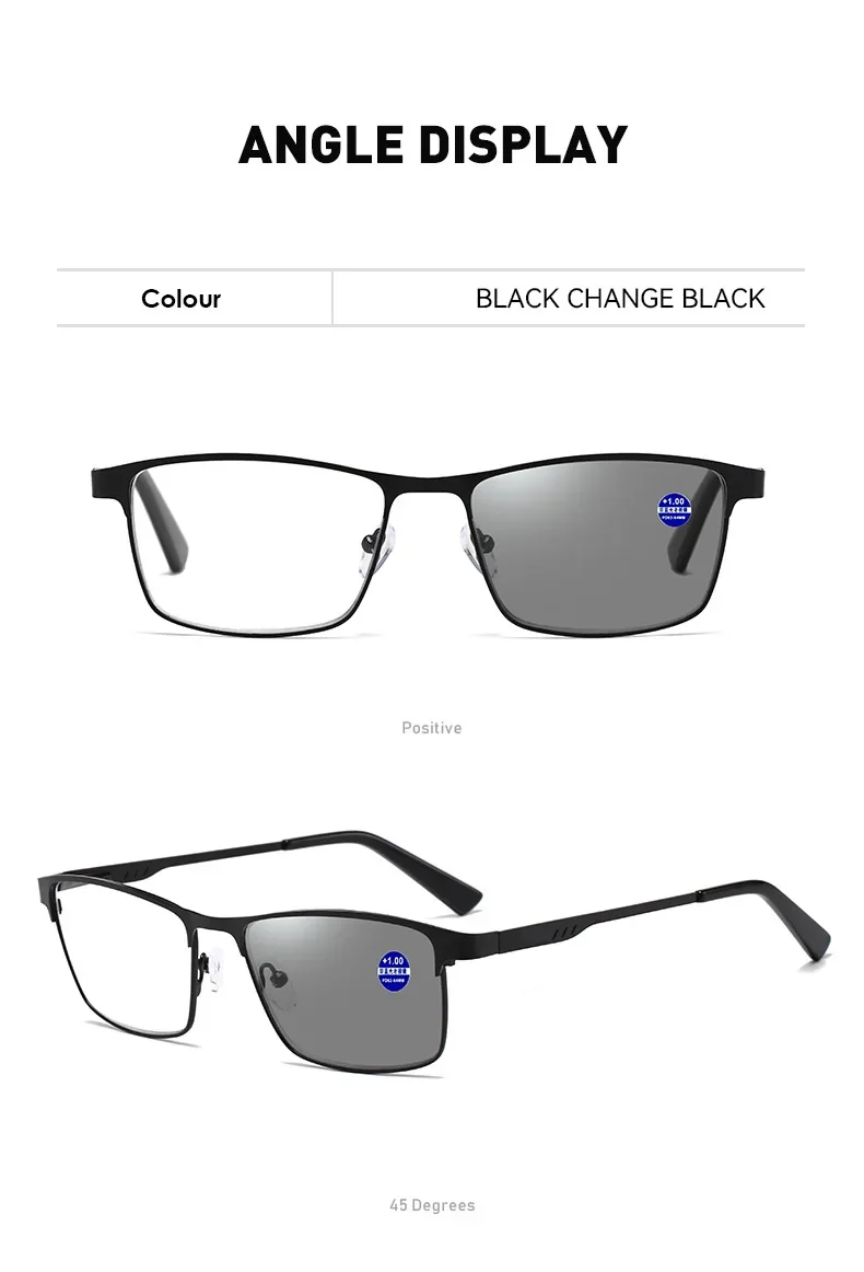 Männer Platz Metall Großen Rahmen Multifokale Photochrome Lesen Frühling Bein Ältere Presbyopie Brille Anti Blau Licht Brillen – Detail 14
