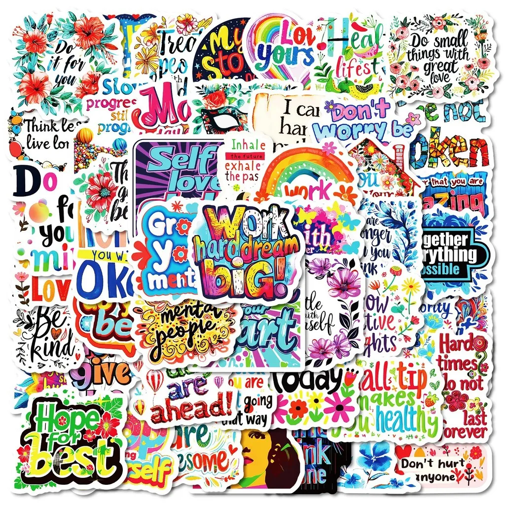 50Pcs Uplifting English Quote PP Stickers, Positive Sunshine Motivational Slogan Waterproof Decals RecordingYourLife Store