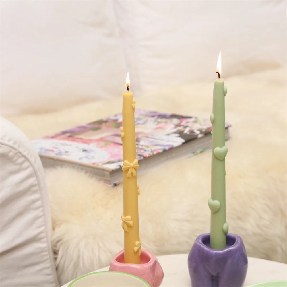 Nicole Taper Candle Silicone Mold Handmade Heart and Ribbon Bow Form for Candles DIY Candle Making Supplies