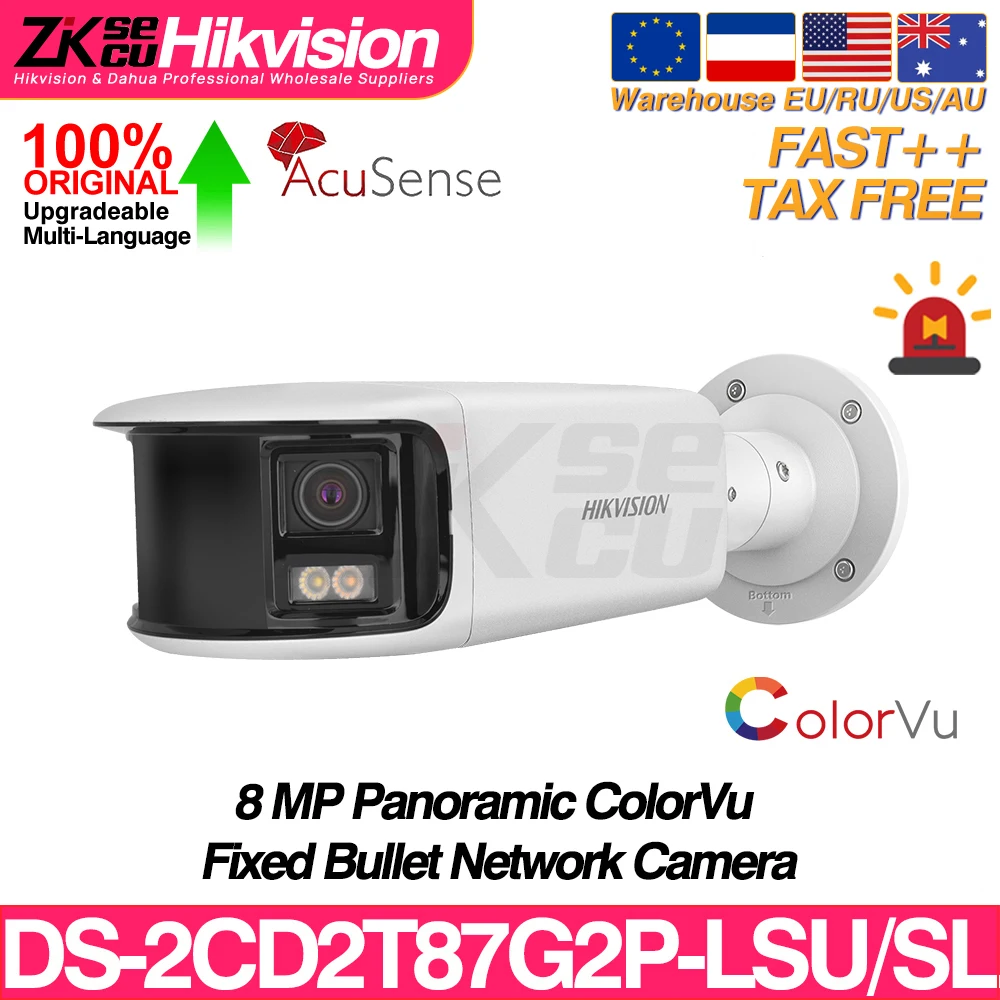 

Hikvision DS-2CD2T87G2P-LSU/SL 8MP Dual Lens Panoramic ColorVu Bullet IP Camera Acusense Strobe Light Audible Alarm 2-Way Audio