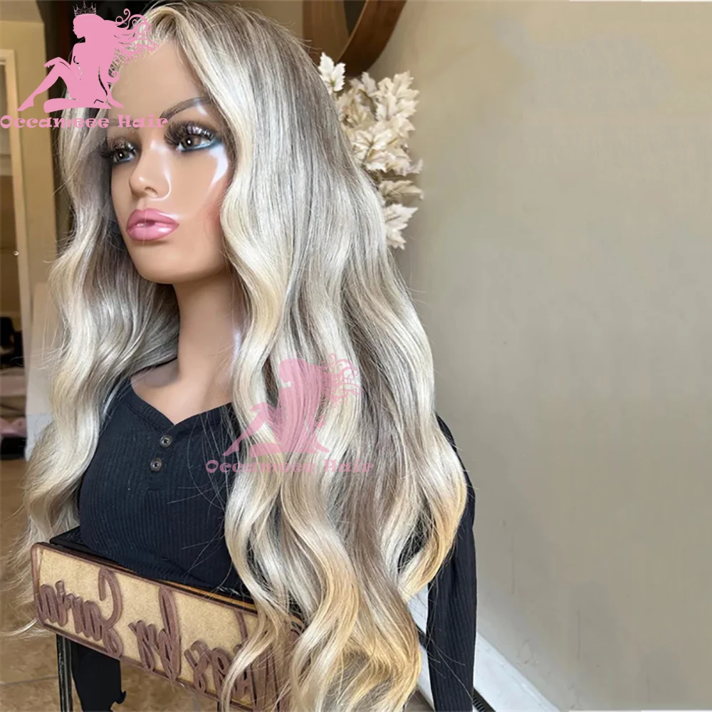 Highlight Full Lace Wigs Human Hair Ash Brown Blonde Color Virgin Brazilian Hair Glueless Natural wave Transparent Swiss Lace