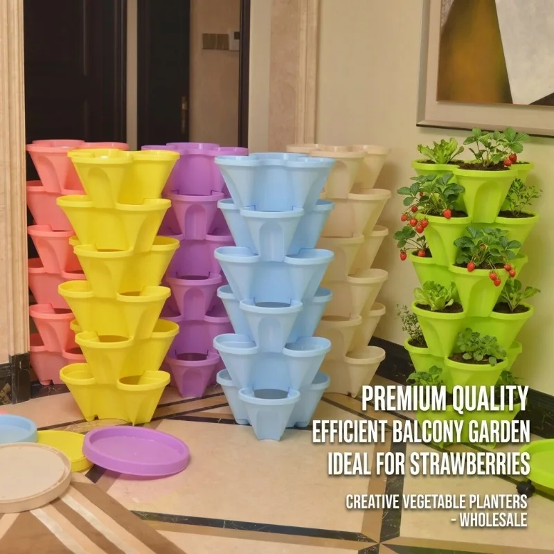 Vertical Multi-layer Combined Resin Planter Stackable Strawberry Growing Pot Space-saving Design for Balcony Vegetable Planting