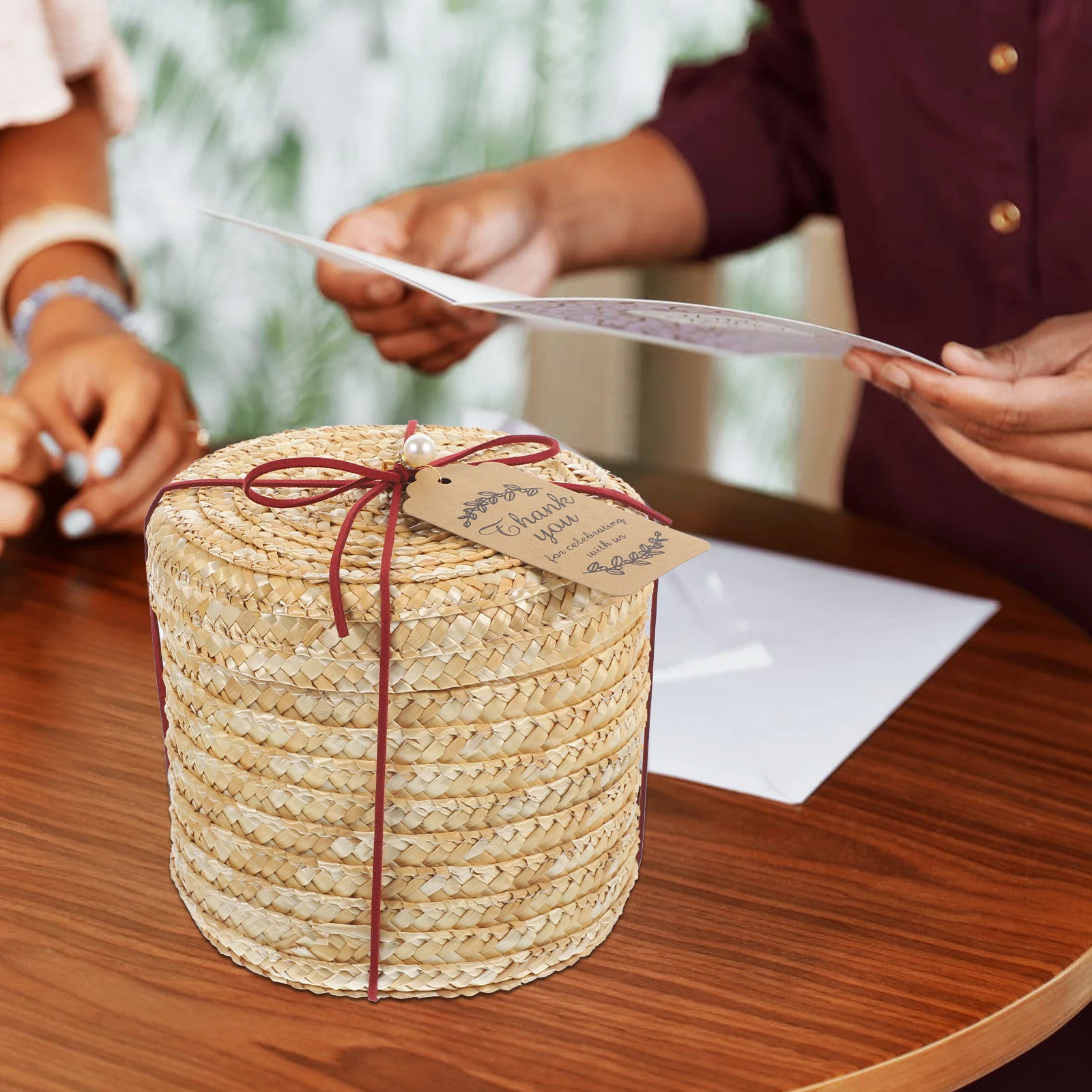 Runder gewebter Aufbewahrungskorb, diverse Organizer-Box, Geschenkverpackung, roter Seildeckel, Haushalt, Zuhause, Büro, Schlafzimmer, tragbar, Korbgeflecht