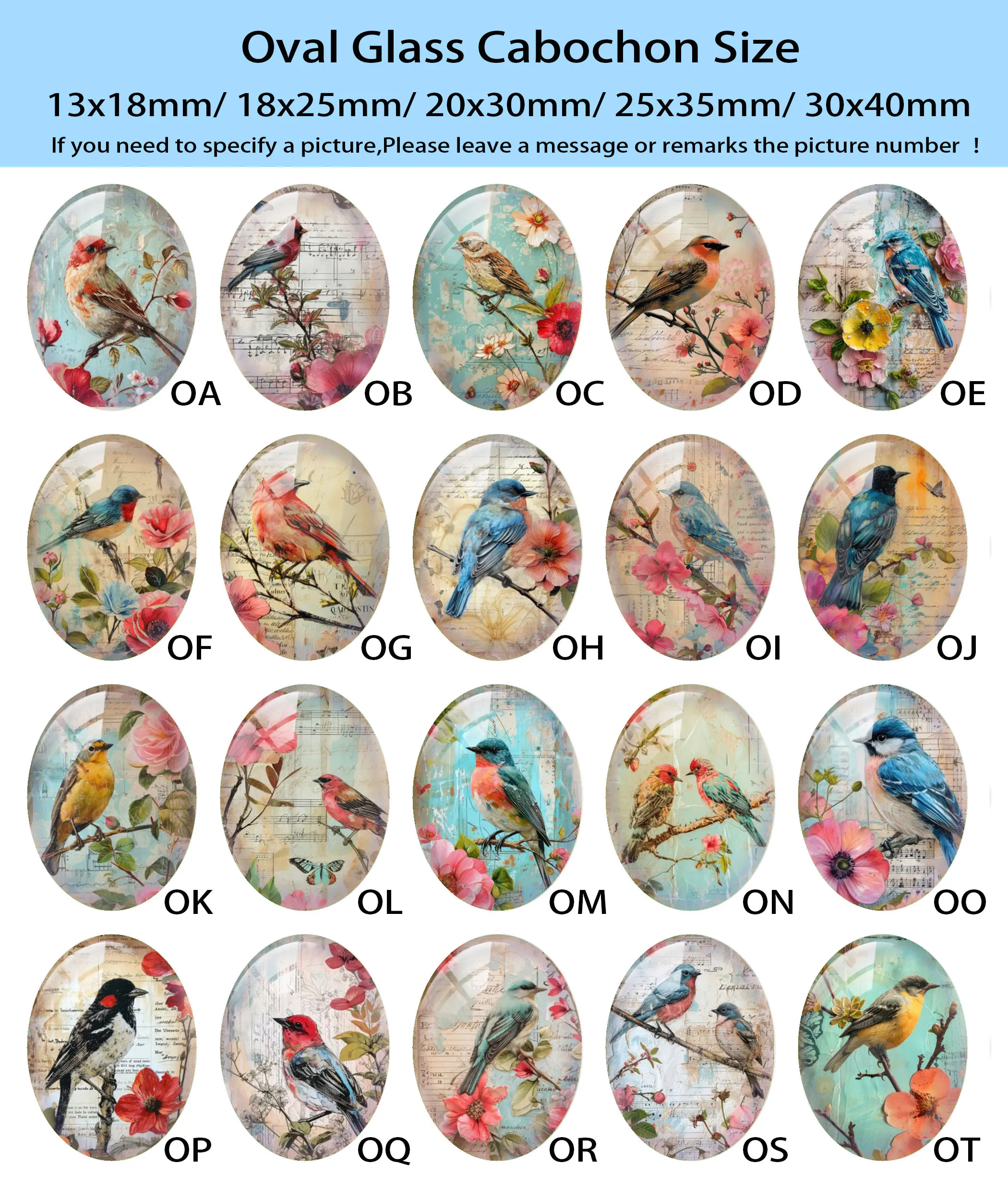 Random Mixed Round/Oval/Square Vintage Bird Flower Branch Photo Glass Cabochon Flatback Demo Cameo For Diy Jewelry Making view 5