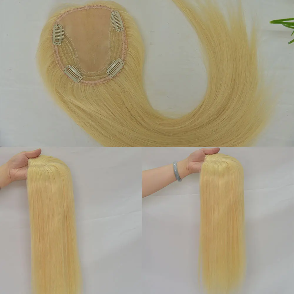 Blonde Straight Lace Closure Human Hair for Women Silk Base Top Closure Topper 4 Clip in Middle Part Closure  613 Color4.7x5.1''