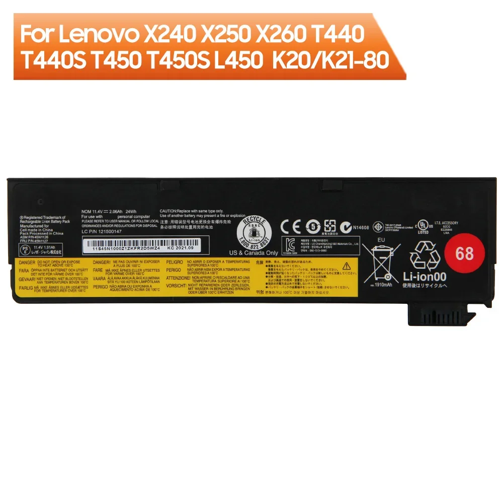 Original Replacement Battery For Lenovo Thinkpad X240 X250 X260 X270 T440 T450S T450S T460 K2450 W550S 45N1136 45N1737