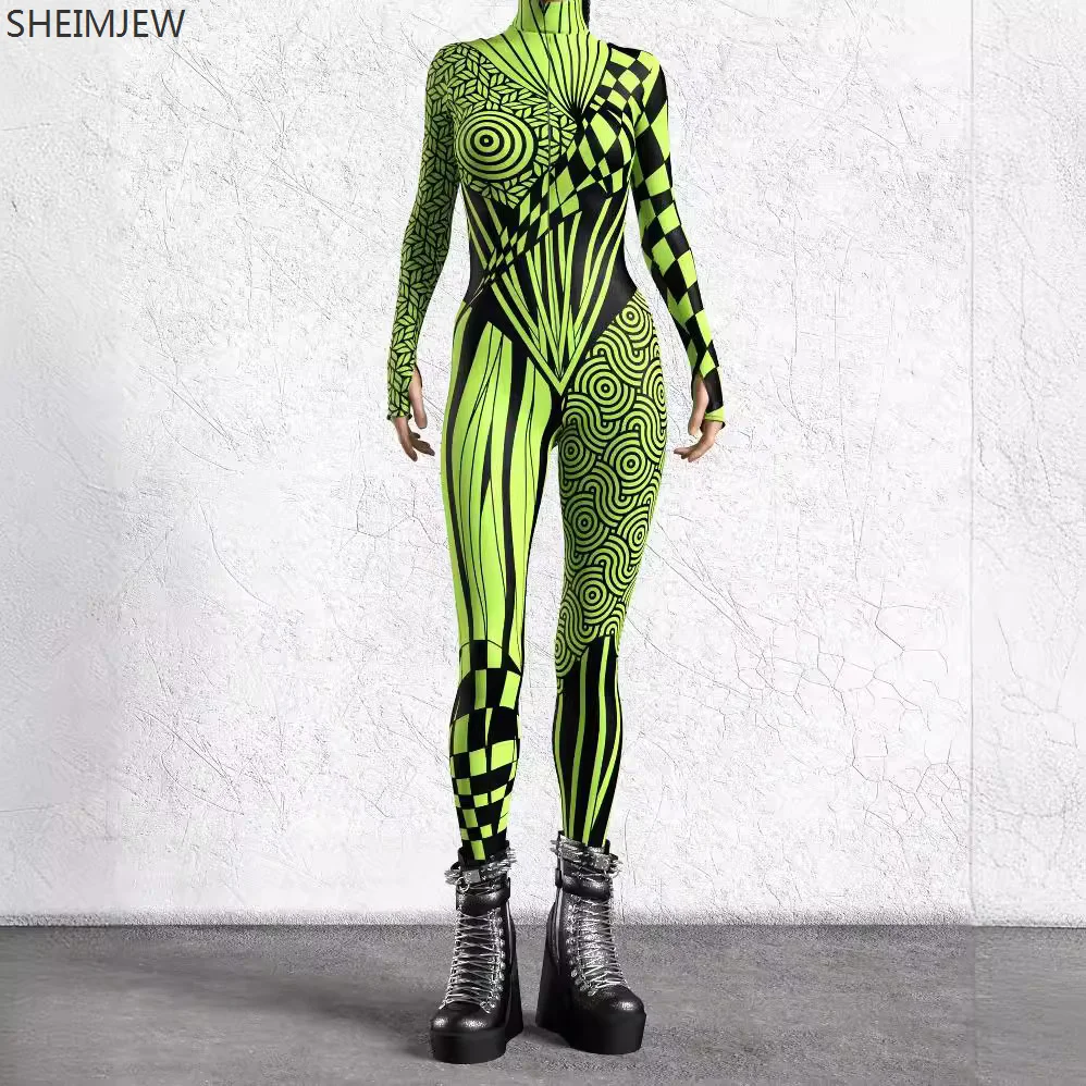 Halloween Art Irregular Lines Jumpsuit Holiday Party Cosplay Monos Morphsuit Stage Showing Zentai Suit Unisex Fancy Rave Outfits