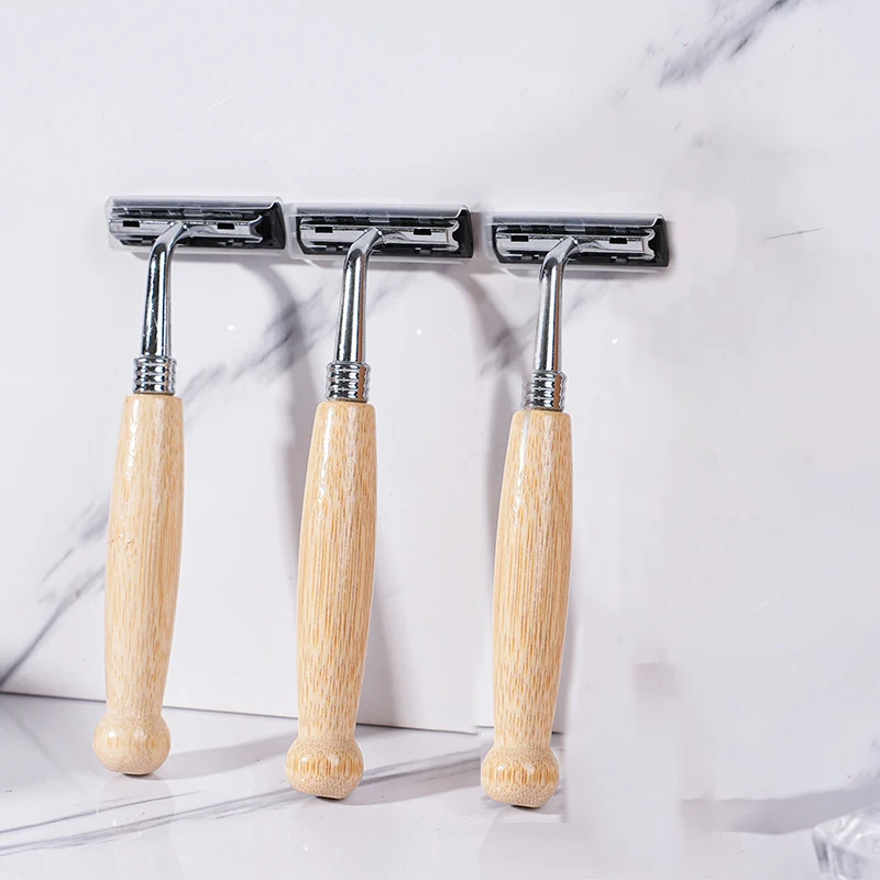 ماكينة حلاقة آمنة للحلاقة الرطبة، ماكينة حلاقة يدوية كلاسيكية، مقبض خشبي، ماكينة حلاقة قابلة للاستبدال، دليل من الفولاذ المقاوم للصدأ