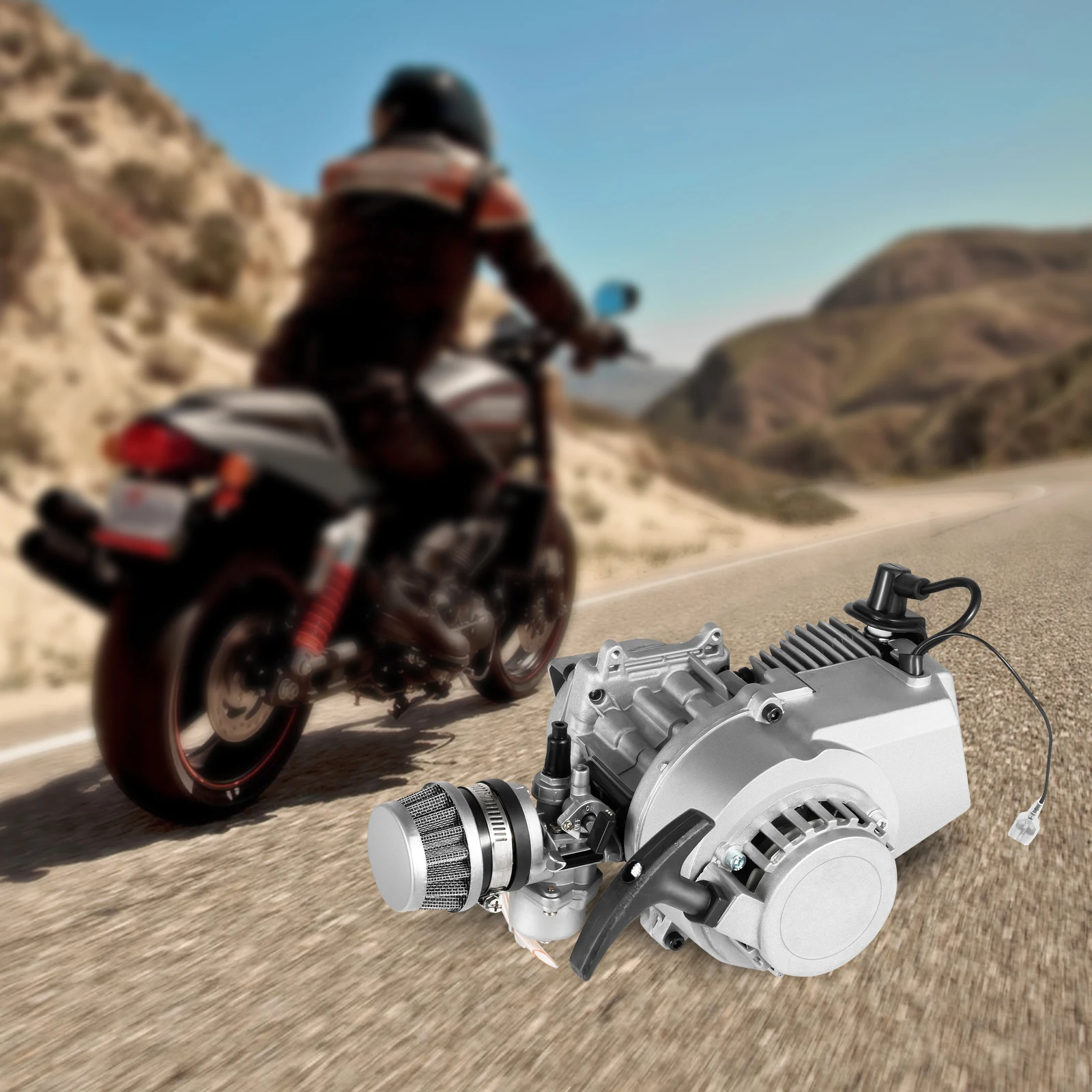 

2-Stroke 49.85CC Engine Kit with Air Forced Cooling,1.9KW/7000RPM,48KM/H Max Speed,396.8LBS Load Capacity for Mini Dirt Bike/ATV