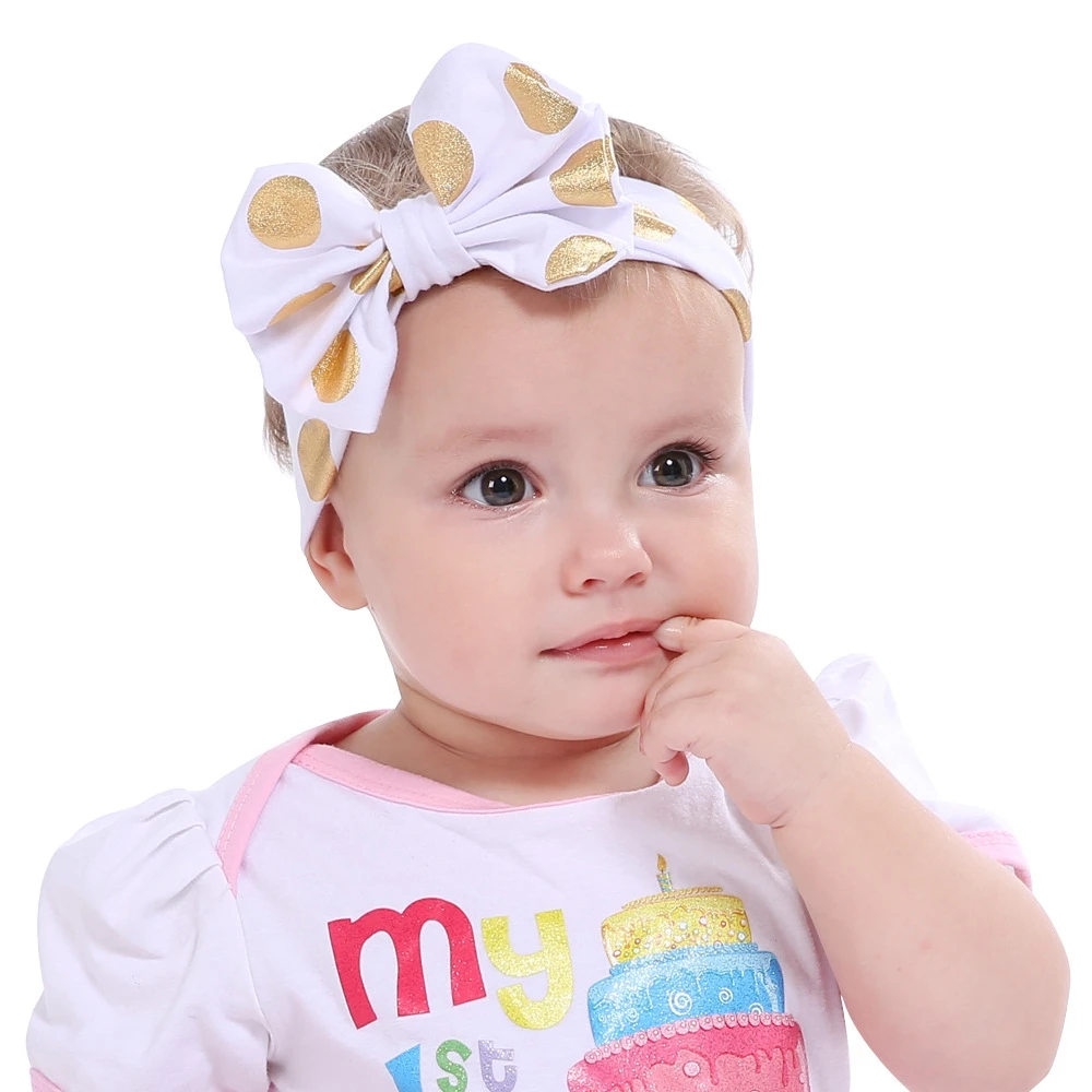 Fashion Gold Round Dot Bowknot Baby Girls Headband Soft Newborn Toddler Infant Headwraps Photo Props Hair Accessories Gifts