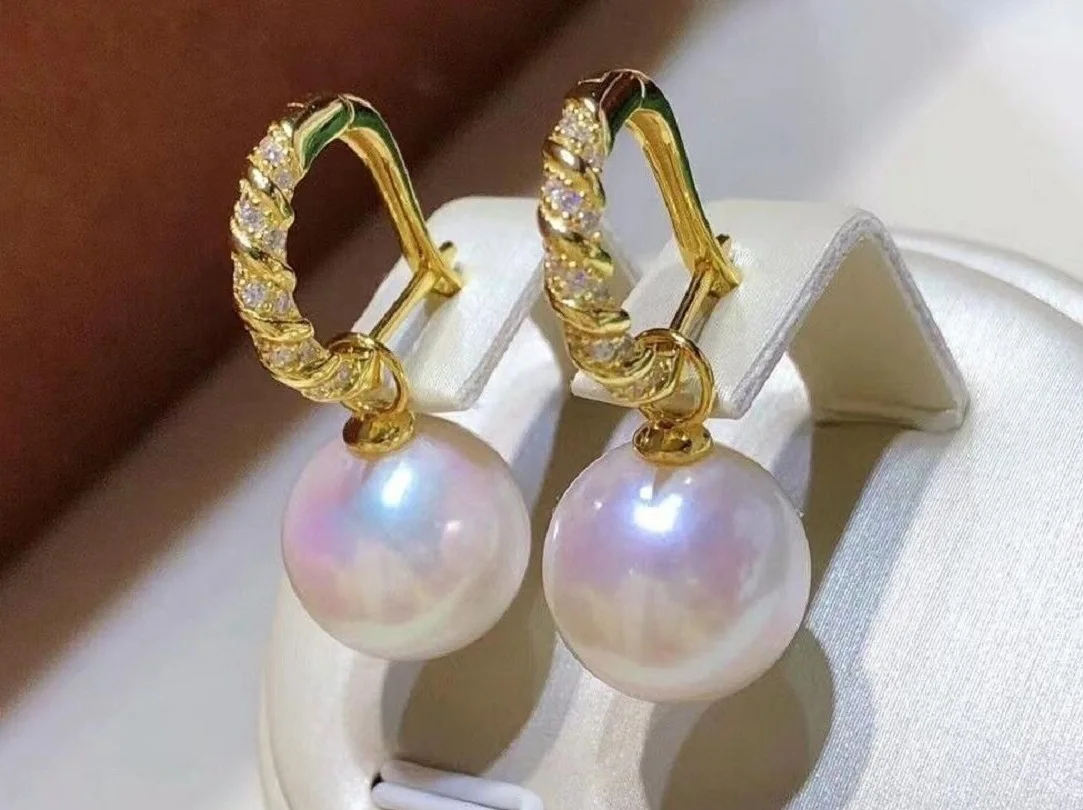 

Gorgeous AAAA 10-11mm Natural South China Sea Round White Pearl Earrings 925s