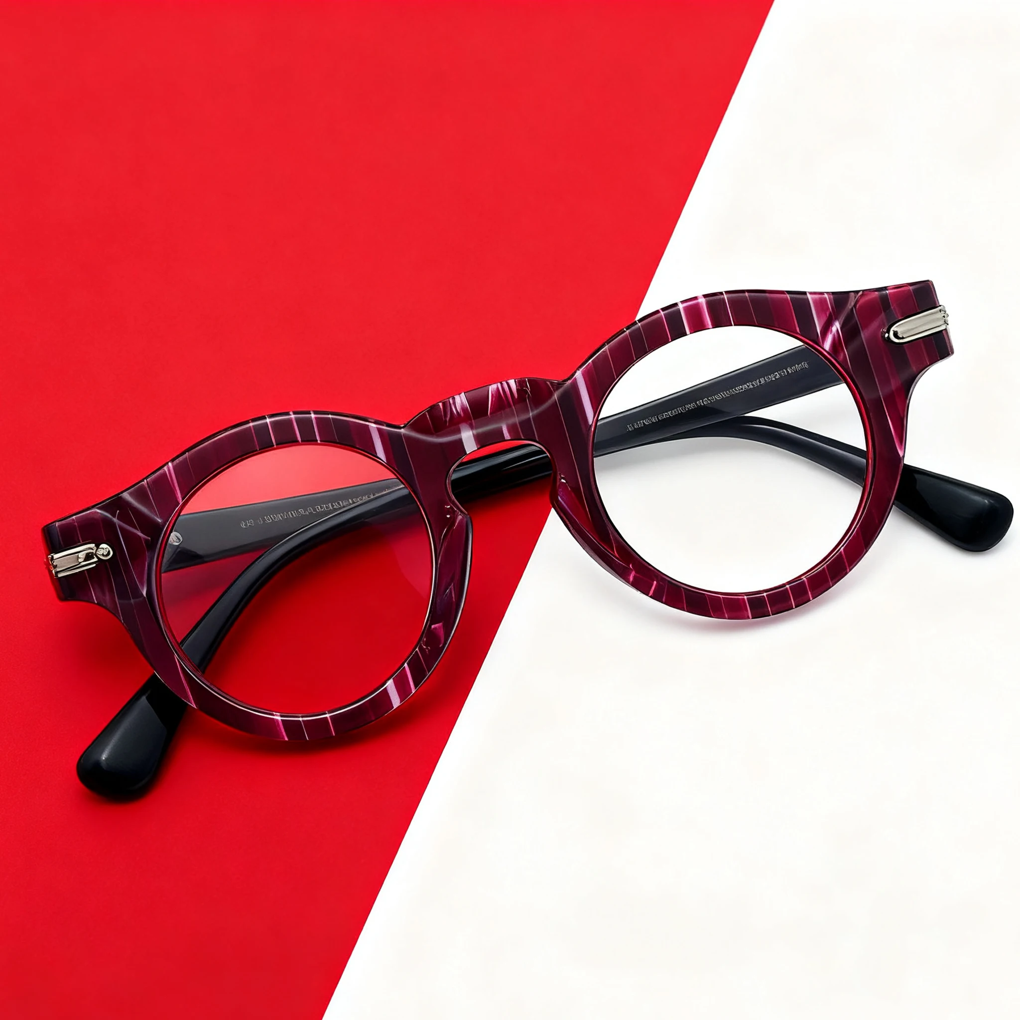 FYTOO Retro Fashion Burgundy Striped Round Statement Glasses, Daily Wear, Great Holiday/Birthday Surprise, Valentine's Gift.
