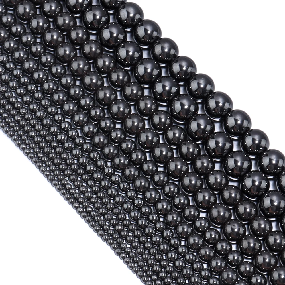 1 Strang schwarze Hämatit-Natursteinperlen, 2/3/4/6/8/10 mm, lose runde Perlen für DIY-Schmuckherstellung, Armband, Ohrringe, Zubehör – Detail 4