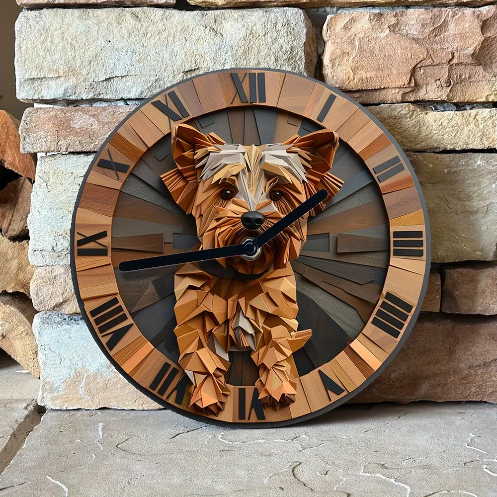 DIY Yorkshire Terrier Wall Clock Kit - Silent Clock with 3 Hand Sets - 2D Geometric Dog Design - Assembly Required Home Decor