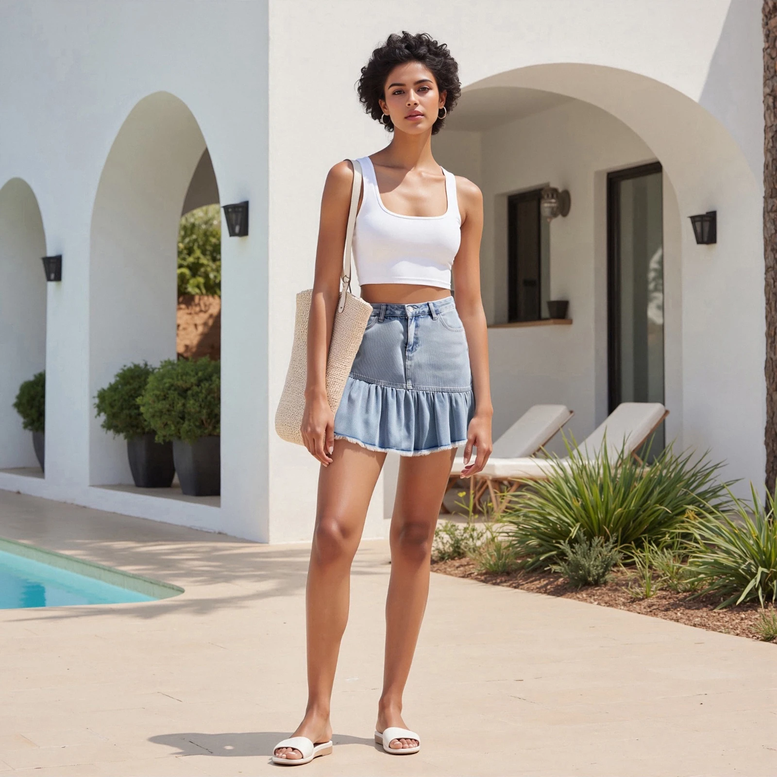 

High Waist Distressed Denim Skirt with Frayed Hem and Pockets Vintage Washed Mini Jean Skirt for Women