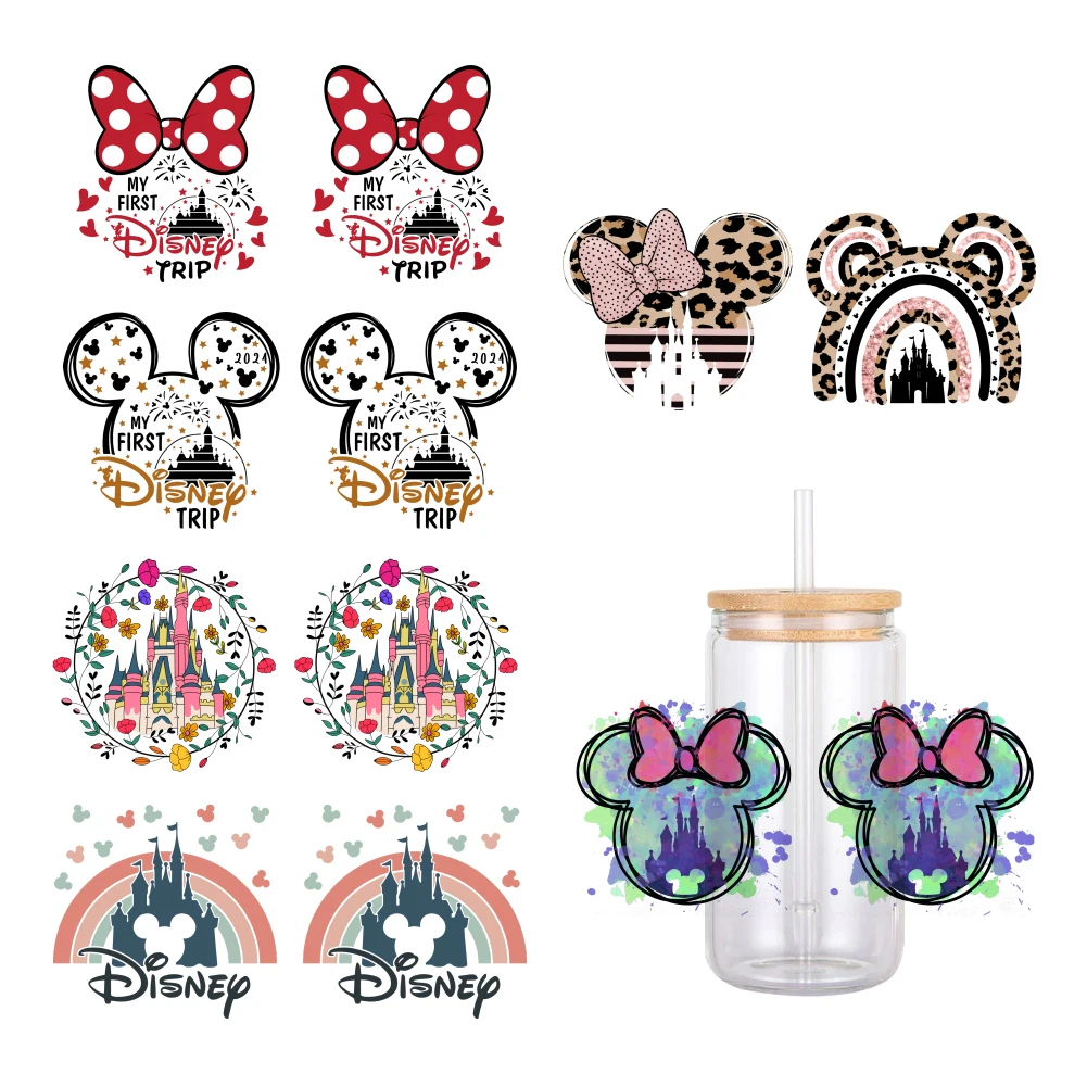 

11x24cm Disney Castle Designs For Libbey 16oz Can Glass 3D Waterproof UV DTF Coffee Can Wrap Libbey Glass Wrap