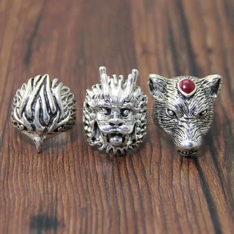 

Wholesale collection of vintage antique handicrafts, white copper seedlings, silver eagles, dragon and wolf head rings