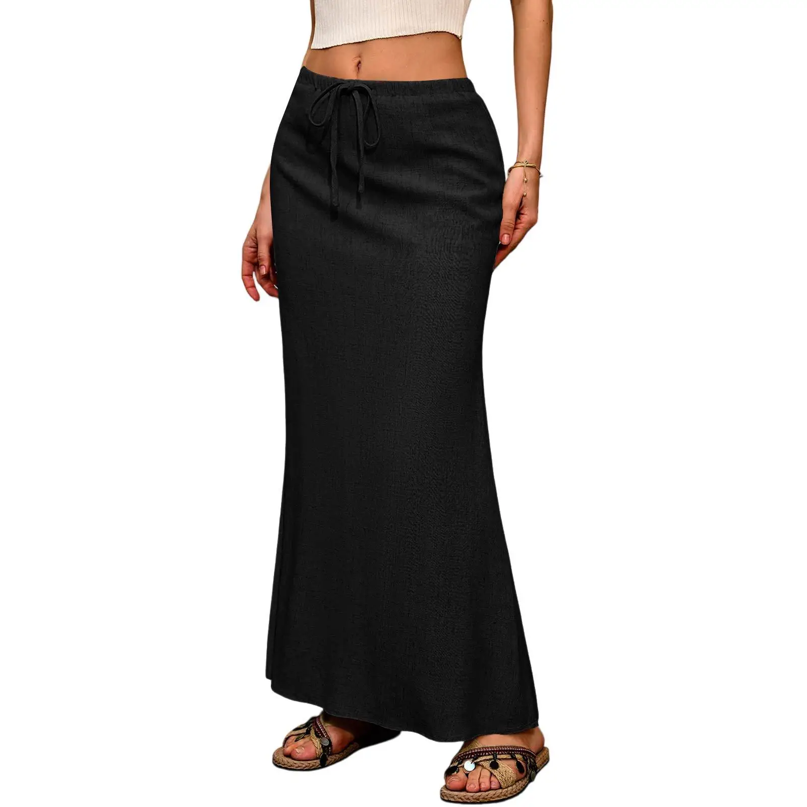 Amazon cross-border European and American women's solid color drawstring elastic waist a multi-color women's skirt