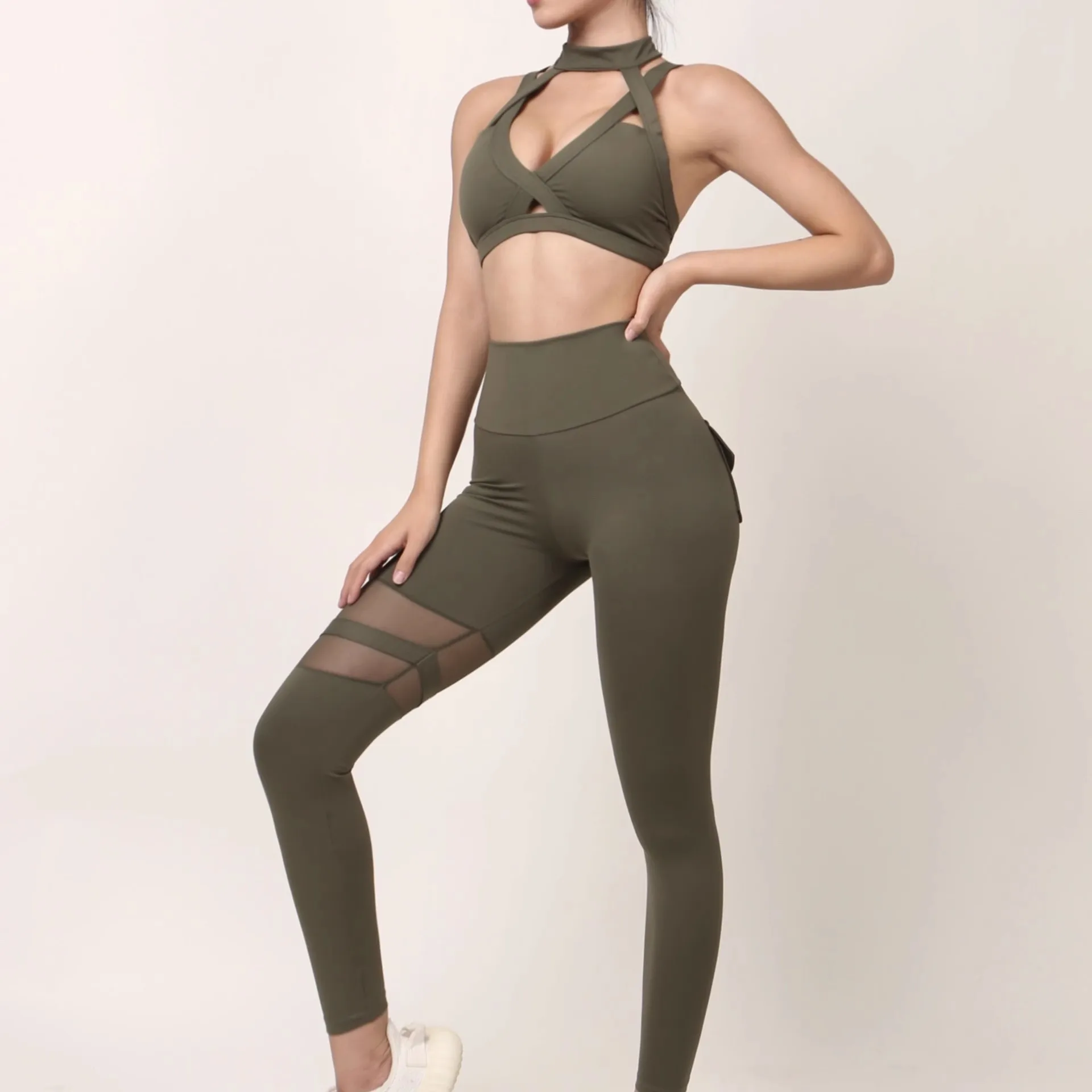 Sexy Low-Cut Beauty X Back Women's Yoga Sets Full Pants Tight Elastic Anti-Sweat Quick-Dry Female's Fitness Sports Gym Suit