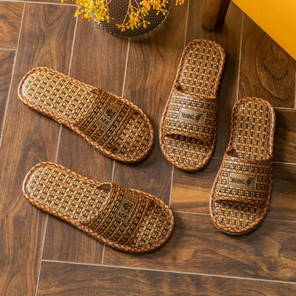 Rattan Straw Woven Slippers Summer Household Sandals Indoor Non- slip Breathable Linen Slippers Odor Prevention