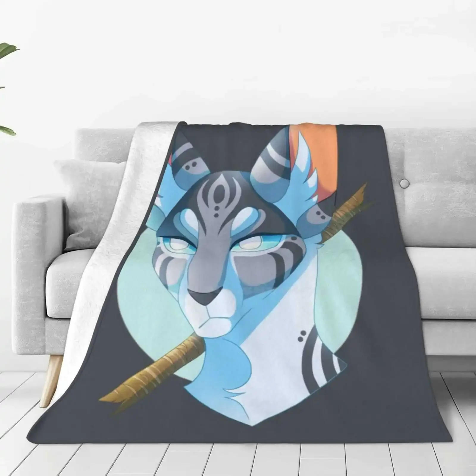 Jayfeather And Stick Trend Style Funny Fashion Soft Throw Blanket Warrior Cats Jayfeather Stick Blind Cat Blue Grumpy Bust