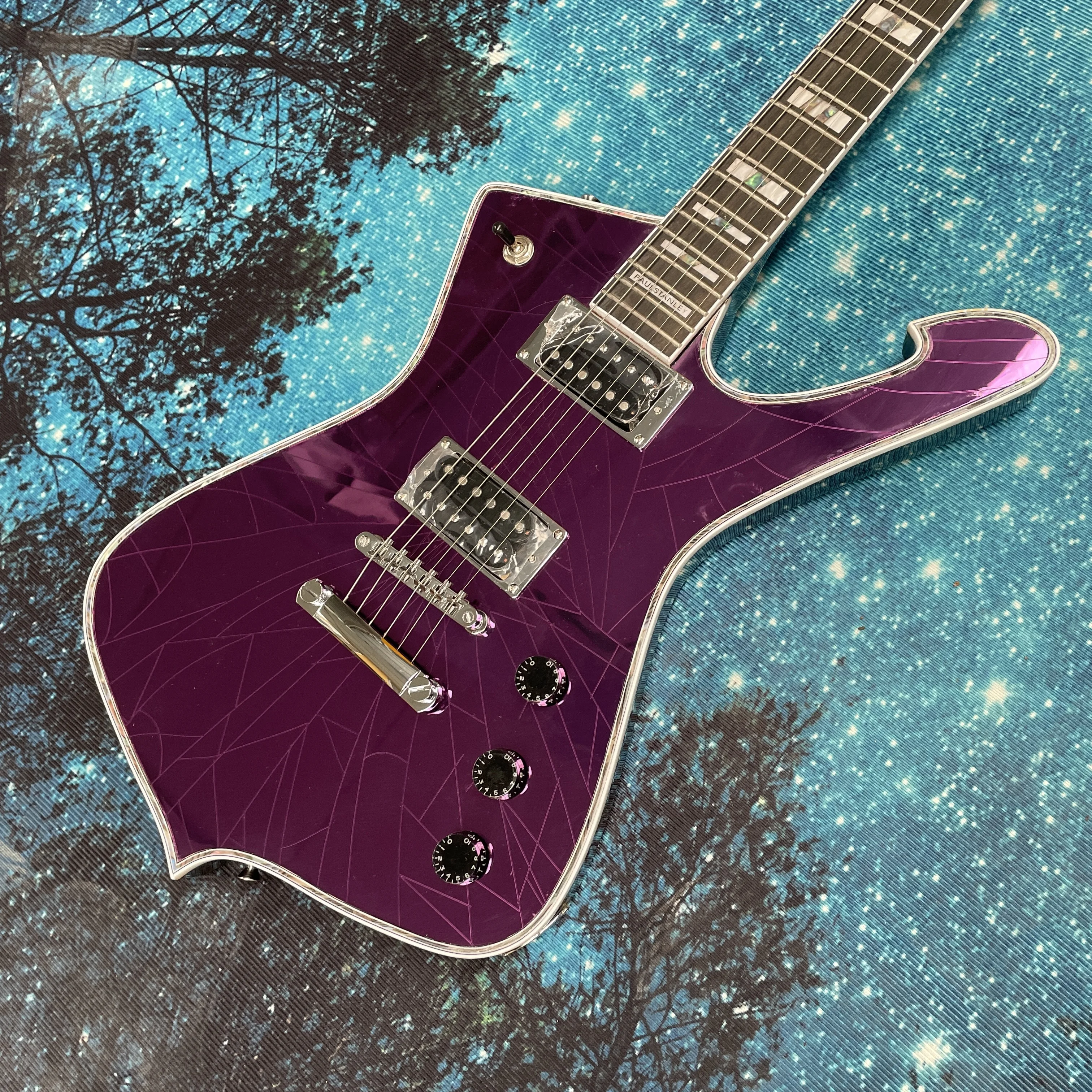 Guitarra eléctrica Purple Ice Man, guitarra eléctrica con pastillas de doble bobina, guitarra eléctrica con puente sólido