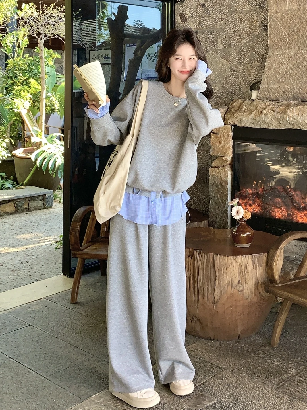 

Korean Style Casual Streetwear Sweatshirt Pants Set Women's Spring Autumn New Loose Fit Two-Piece Suit High Waist Long Pants