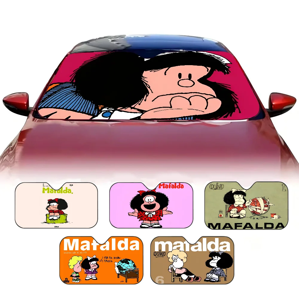 

M-Mafalda Cartoon Windshield Sunshade Customized Aluminium Foil Car Window Windscreen Cover Sunscreen Curtain