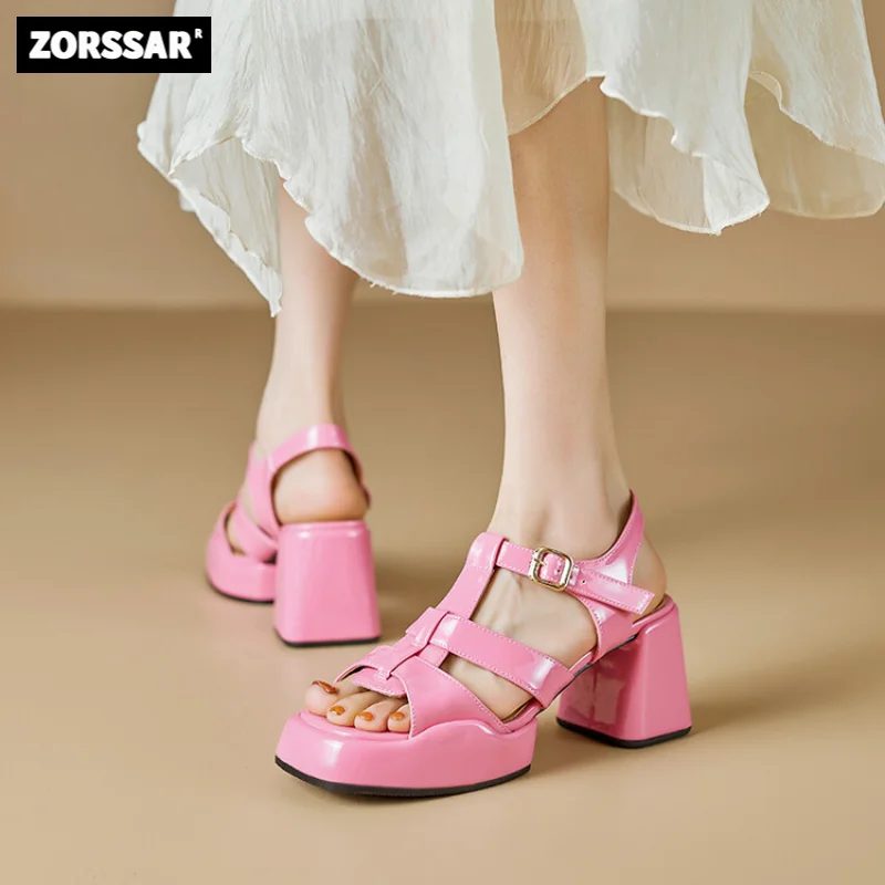 2024 New High Heels Gladiator Sandals Woman Open Toe Sexy Block Heel Platform Shoes Summer Women Sandals Dress Shoes