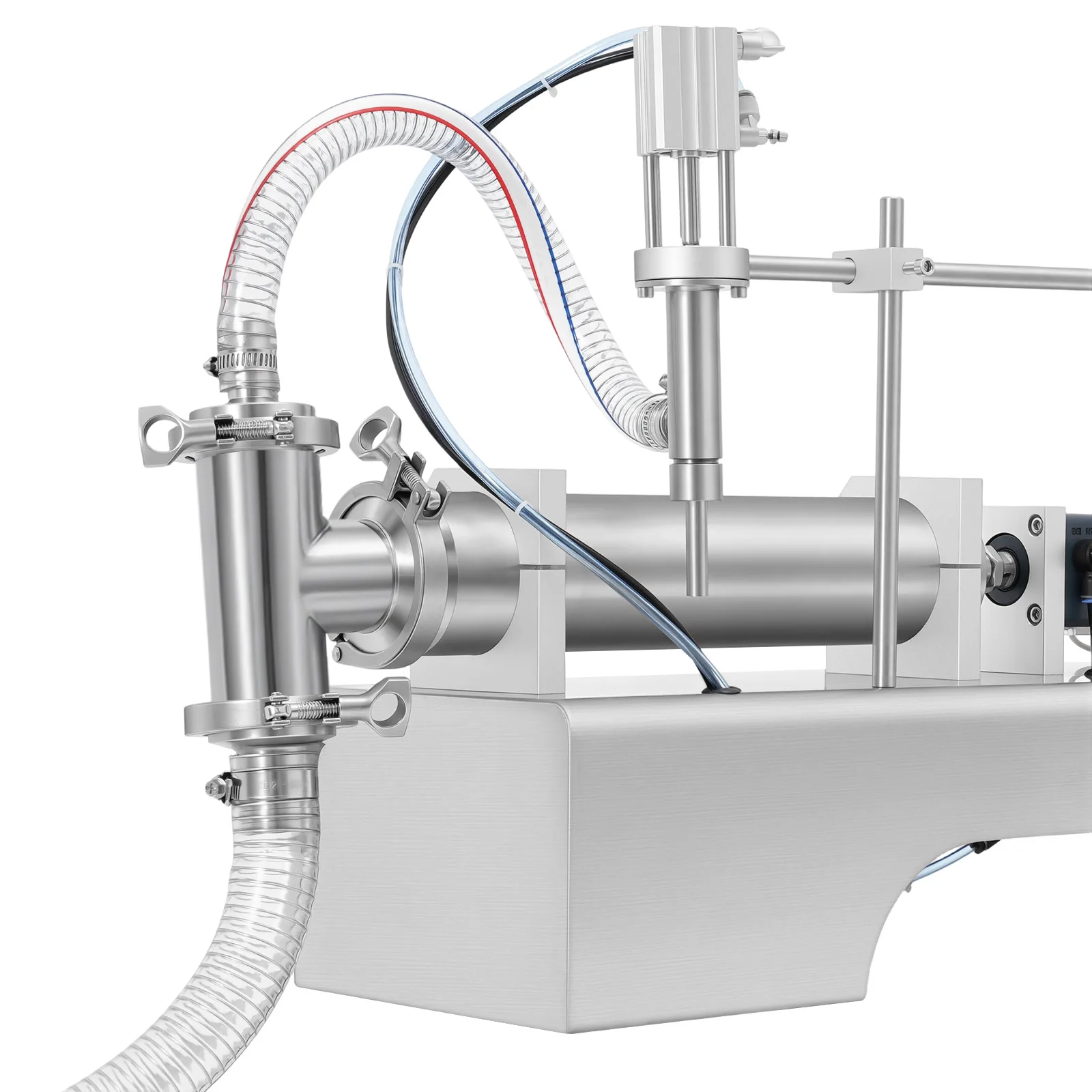 100-1000ml Horizontal Pneumatic Liquid Filling Machine, 40 Bottles/min Single Head Liquid Bottling Filler with Foot Switch and Barometer