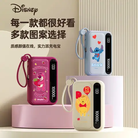 Disney Stitch Strawberry Bear, Mini banco de energía de gran capacidad de 10000mah, carga de emergencia, regalo de Navidad portátil de dibujos animados