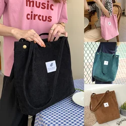 Women Corduroy Shoulder Bag Reusable Shopping Bags Casual Tote 2022 New Soft Female Handbag with Button Environmental Organizer