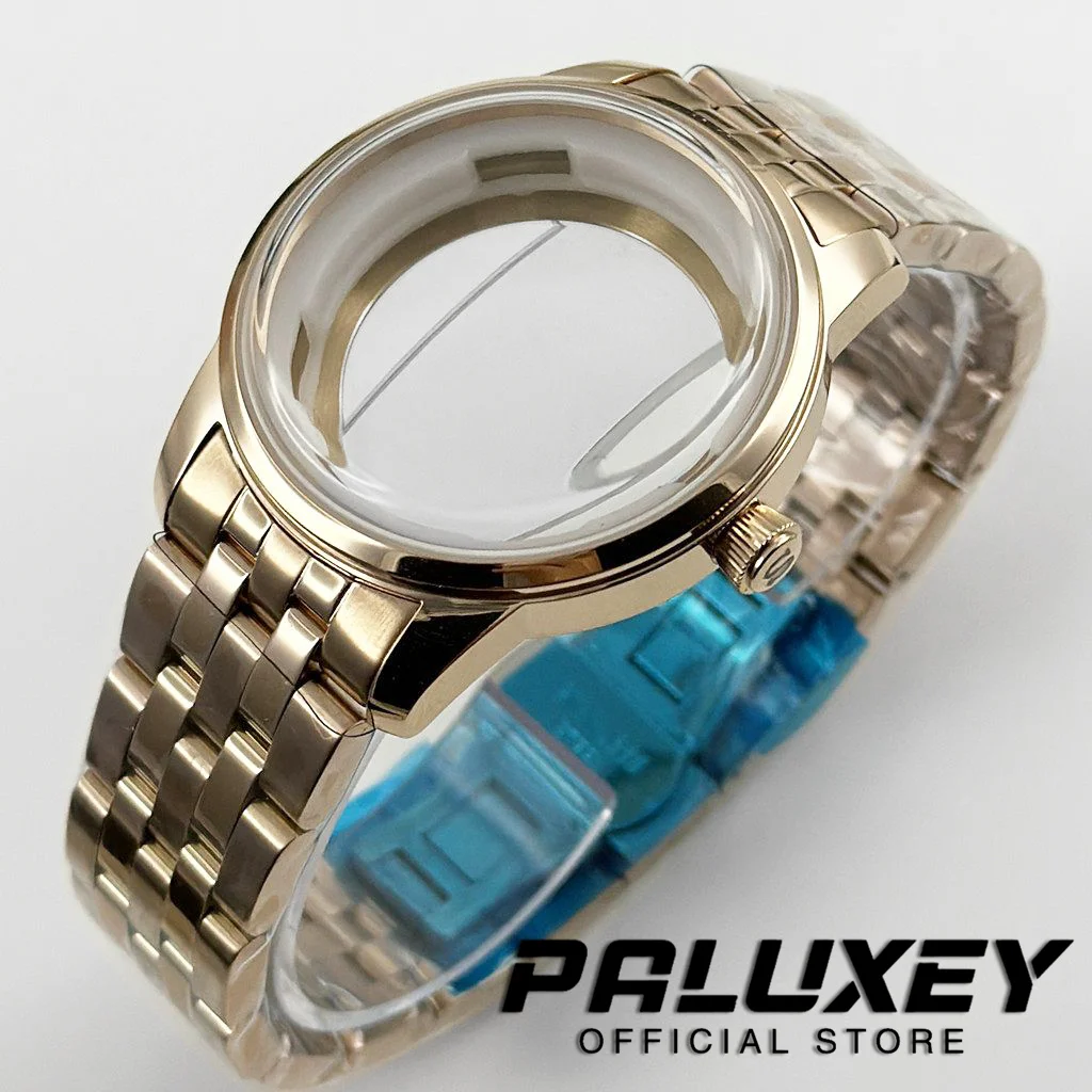 Caja de cócteles de oro rosa, caja de reloj de acero inoxidable para cócteles de 40MM, compatible con movimiento NH35 NH38, caja de cristal con arco, esfera de 35mm