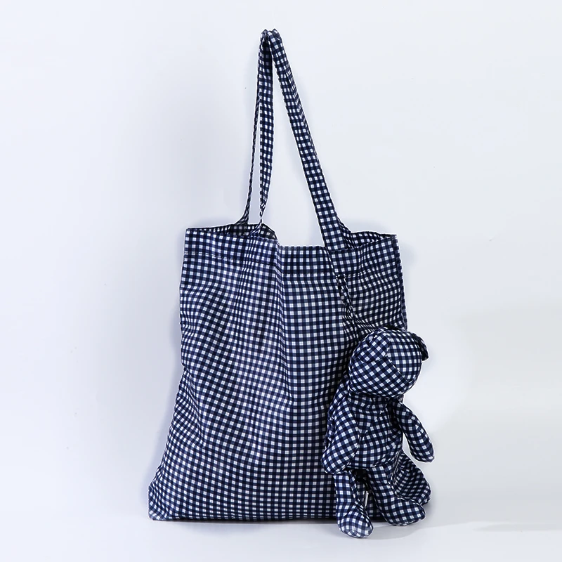 ECO Plaid Coated Bear Wypełnienie bawełniane Wodoodporna torba na zakupy wielokrotnego użytku Torba na zakupy o dużej pojemności
