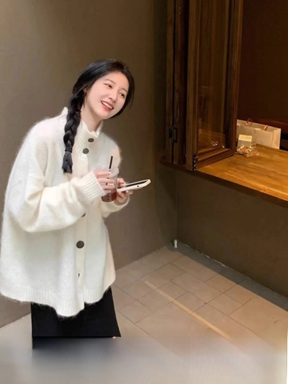 

Soft Milk Fufu Camere Knitted Open Cardigan Women's plus Size Spring Autumn Long Sve Mid-Length Meat-Covering Top