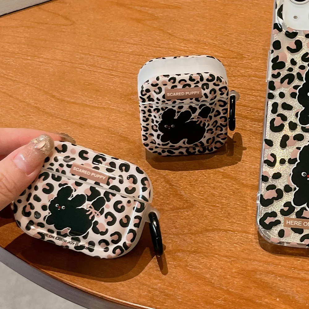 Cute Leopard Print Puppy Dog Case for AirPods 1 2 Cover for AirPods 3 Pro2 Air Pods Pro 2nd Wireless Box Shell with Keyring Hook