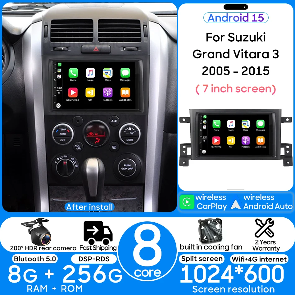 

7 Inch Screen Android Auto CarPlay For Suzuki Grand Vitara 3 2005 - 2015 Car Multimedia Player Radio Head Unit Navigation GPS