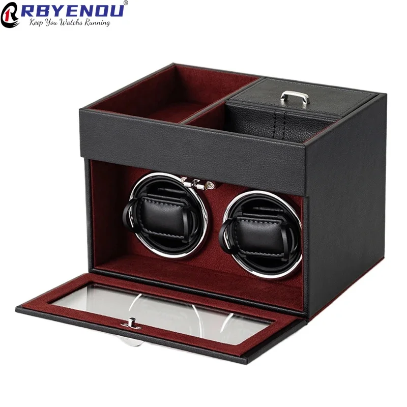 Multifunctionele Watch Winder Horloge Sieraden Opbergdoos Diversen Sorteren Display Box Dubbele Kop Verticale Motor Box met Licht