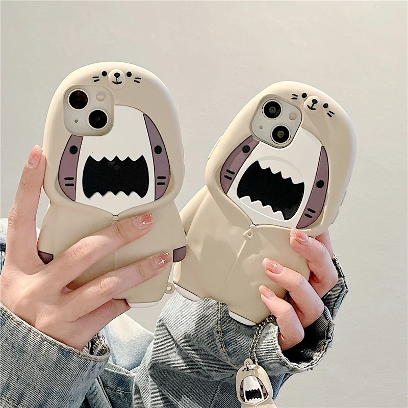 Funny 3D Cartoon Shark Women's Phone Case For Iphone 14 13 12 11 pro max Anti Drop 12Pro Silicone Soft Case 13Pro Full Cover