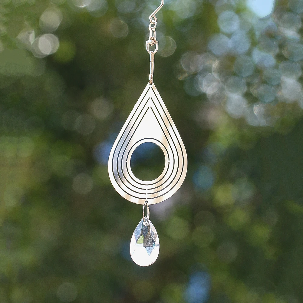 Metal Openwork Crystal Pendant Teardrop Design Christmas Tree Decoration Sun Catcher Indoor Outdoor Home Hanging Decor Accessory