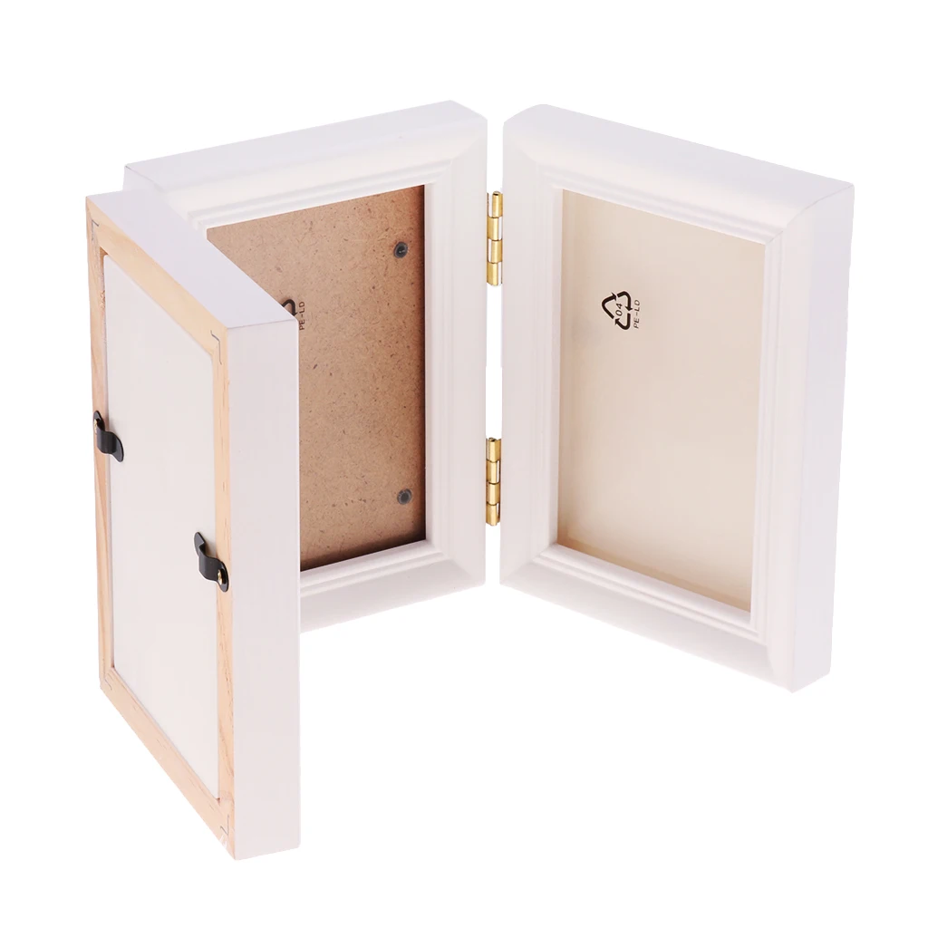 Solid Wood Hand Footprint Keepsake DIY Baby Handprint Clay Photo Frame Gift for Infant Shower Registry Display
