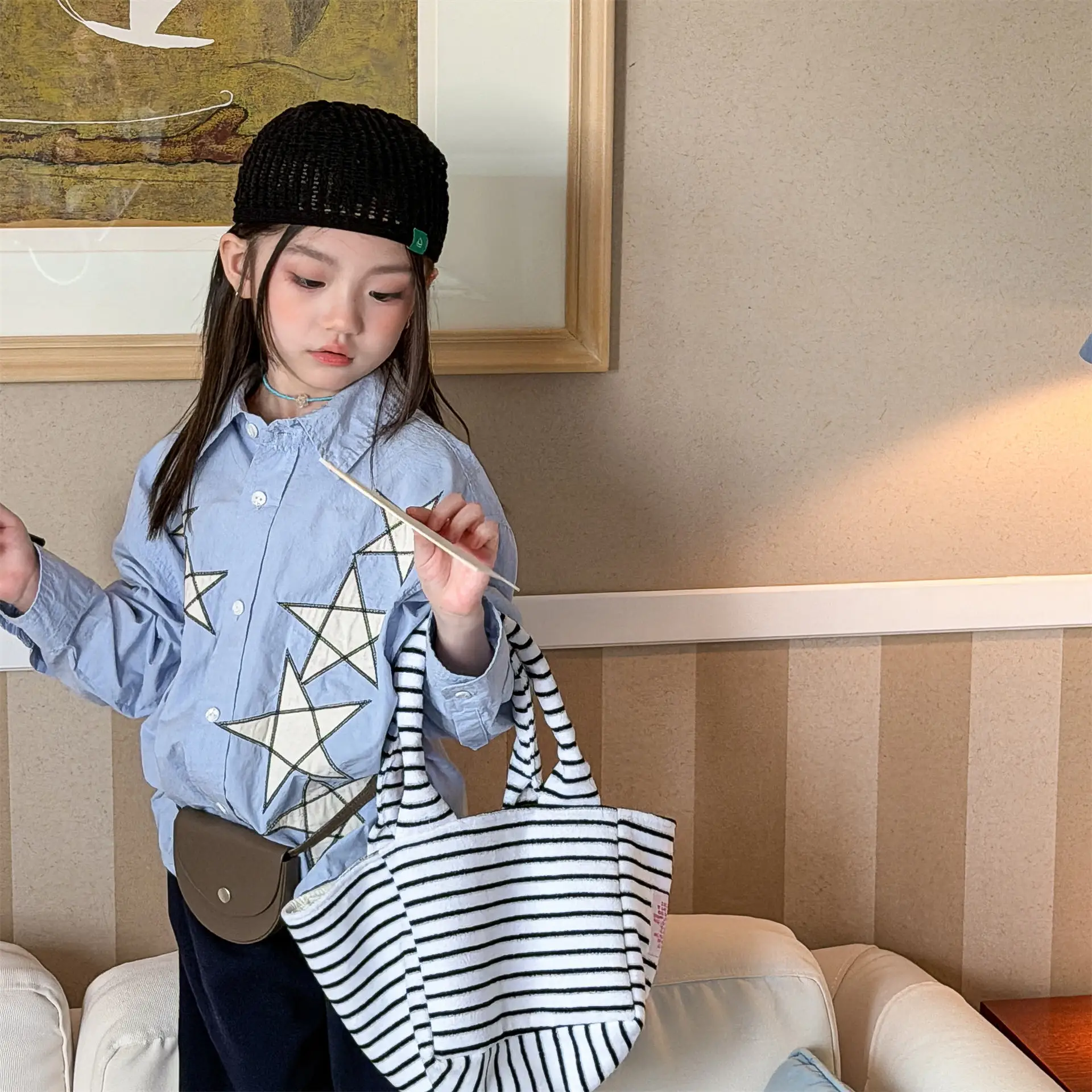 

2026 Spring New Children Long Sleeve Shirts Cotton Boys Star Embroidery Shirts Toddler Girls Casual Coat Kids Clothes