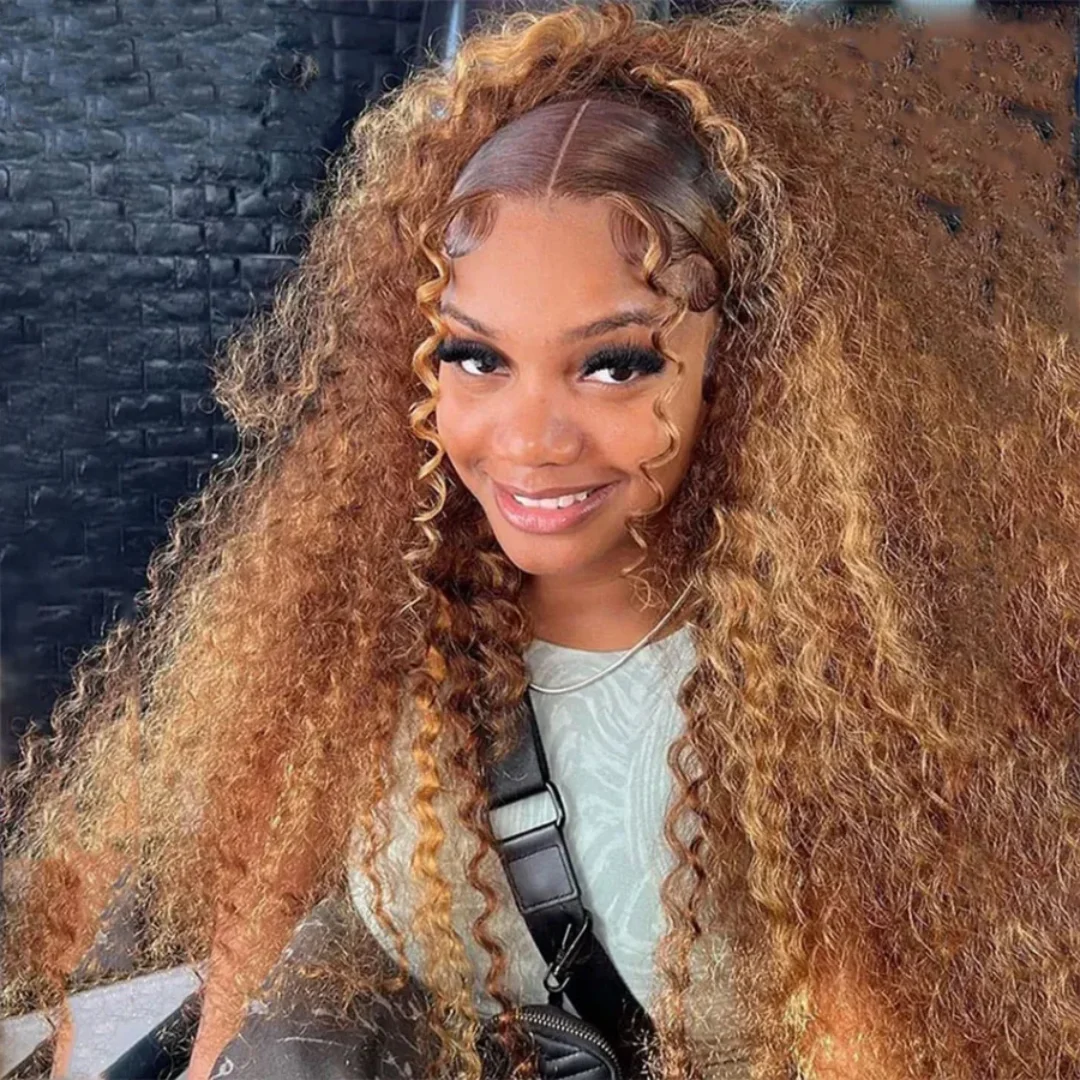 

36-дюймовый парик с эффектом омбре, 13x4, с кружевной передней частью, кудрявые парики из натуральных волос, медово-русый цвет, глубокая волна, парики с кружевной передней частью для женщин, 4x4