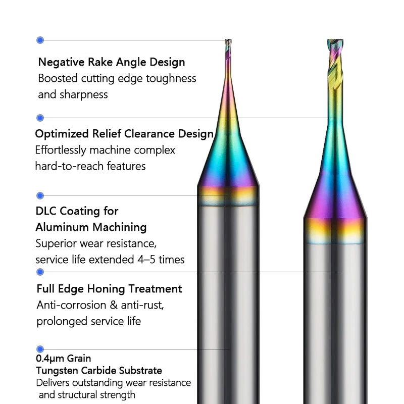 1 Stück HRC60 Hartmetall-Schaftfräser 2 Schneidkanten Mikro-Flachfräser 0,1-0,95mm CNC-Fräser für Stahl, Metall und Aluminium – Detail 3
